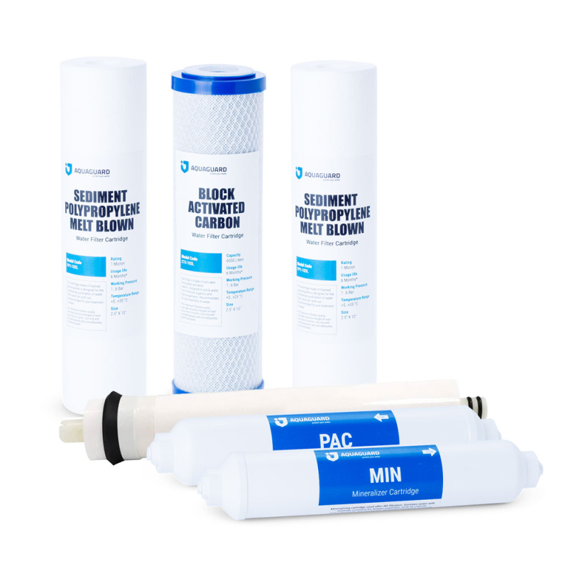 Комплект AQUAGUARD из 6 картриджей для осмоса с мембраной и минерализатором