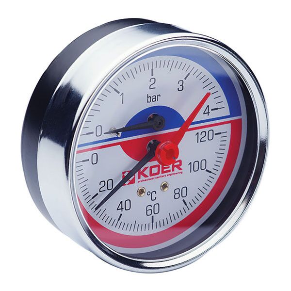 Термо-Манометр аксіальний KOER KM.812A D=80мм (0-4 bar)