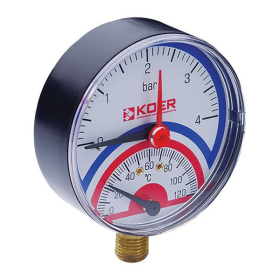 Термо-Манометр радиальный KOER KM.801R D=80мм (0-4 bar)